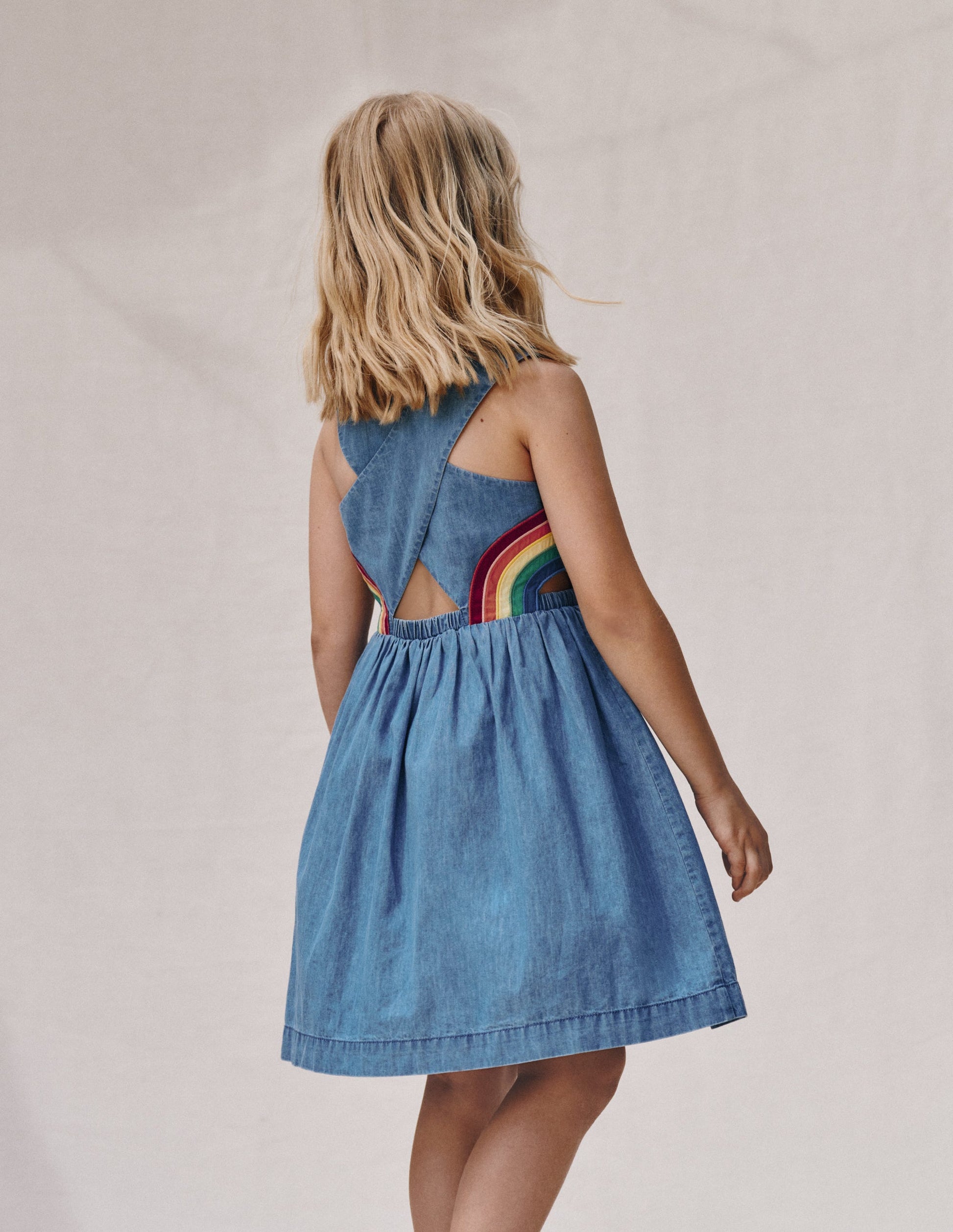 Rainbow Cross Back Dress-Light Wash Rainbow-4