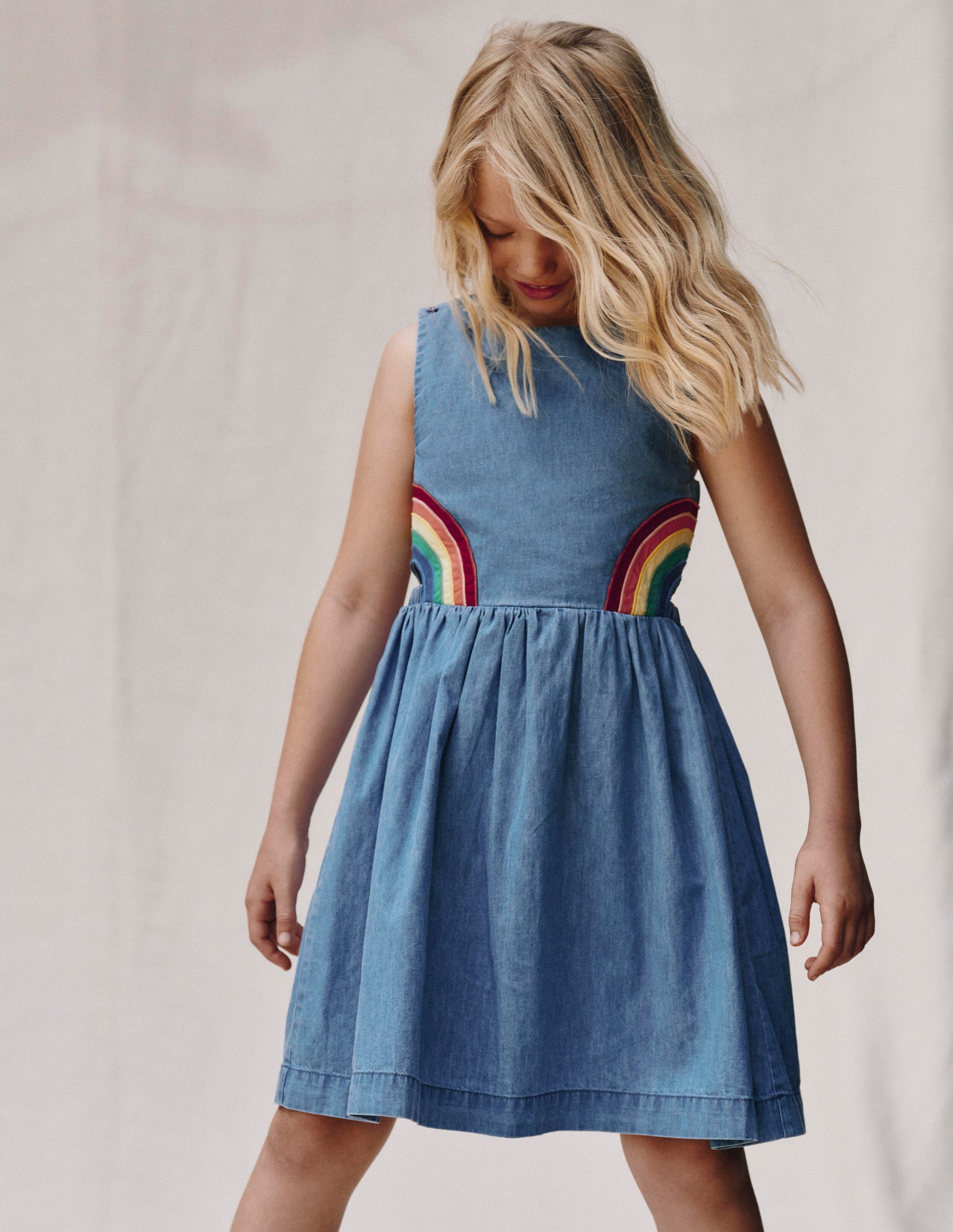Rainbow Cross Back Dress-Light Wash Rainbow-5