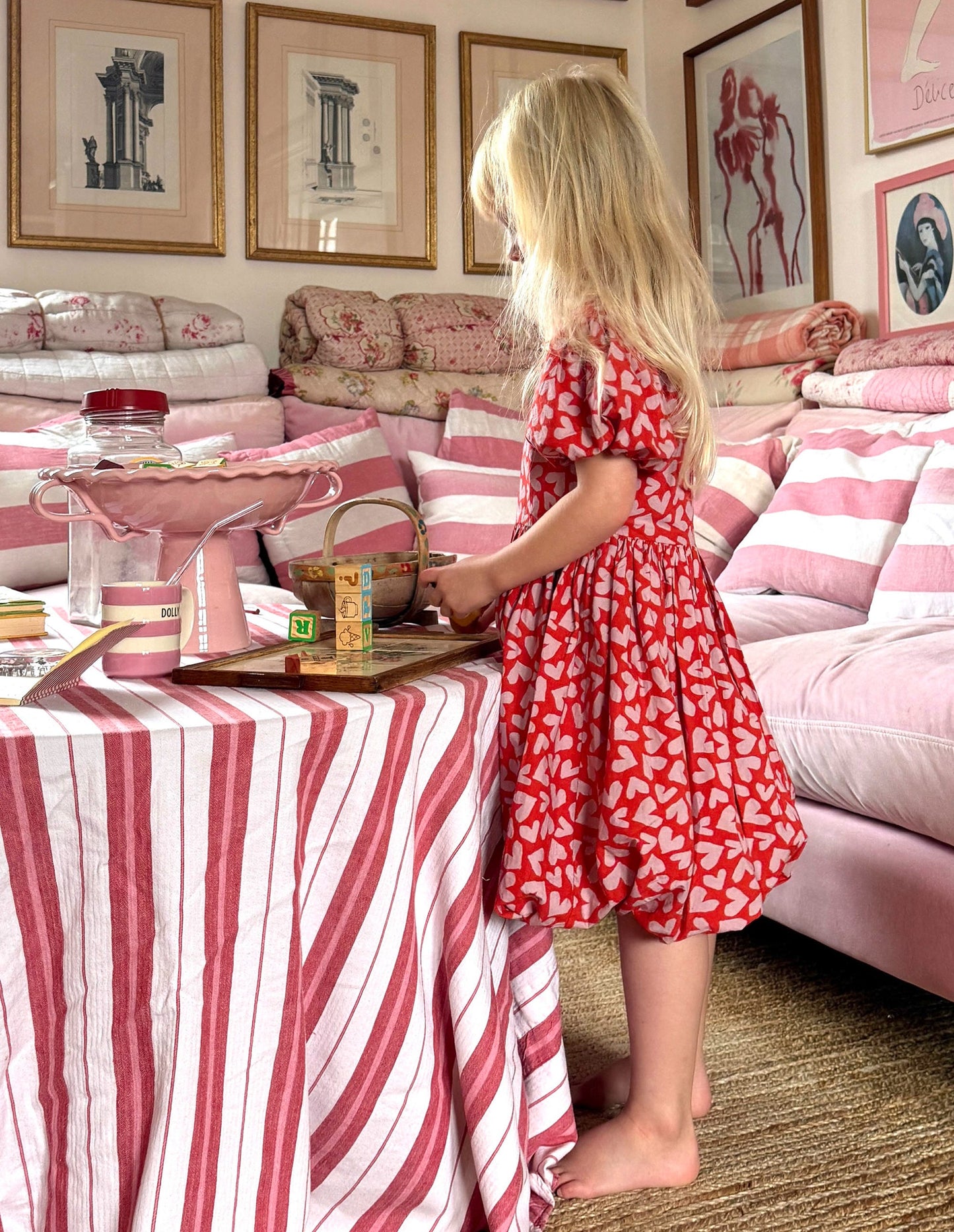 Bubble Hem Dress-Red Hearts