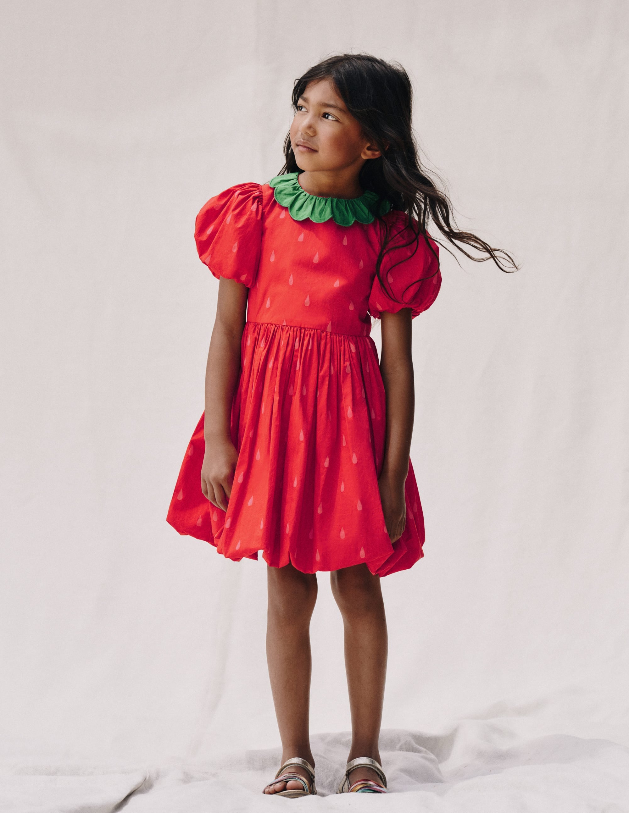 Bubble Hem Dress-Poppy Red Strawberry - Image 4