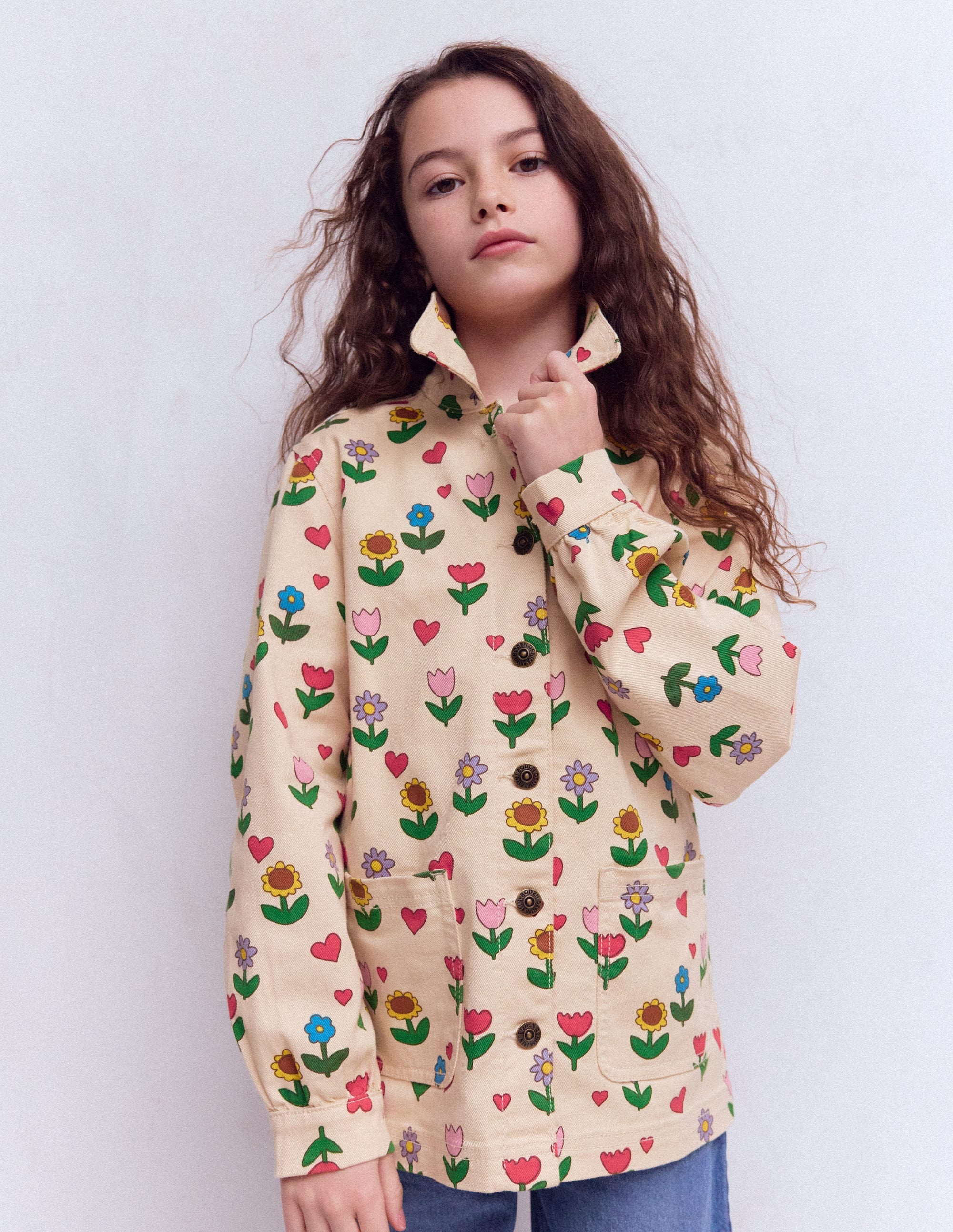Denim Jacket-Ivory Sunflower Garden - Image 1