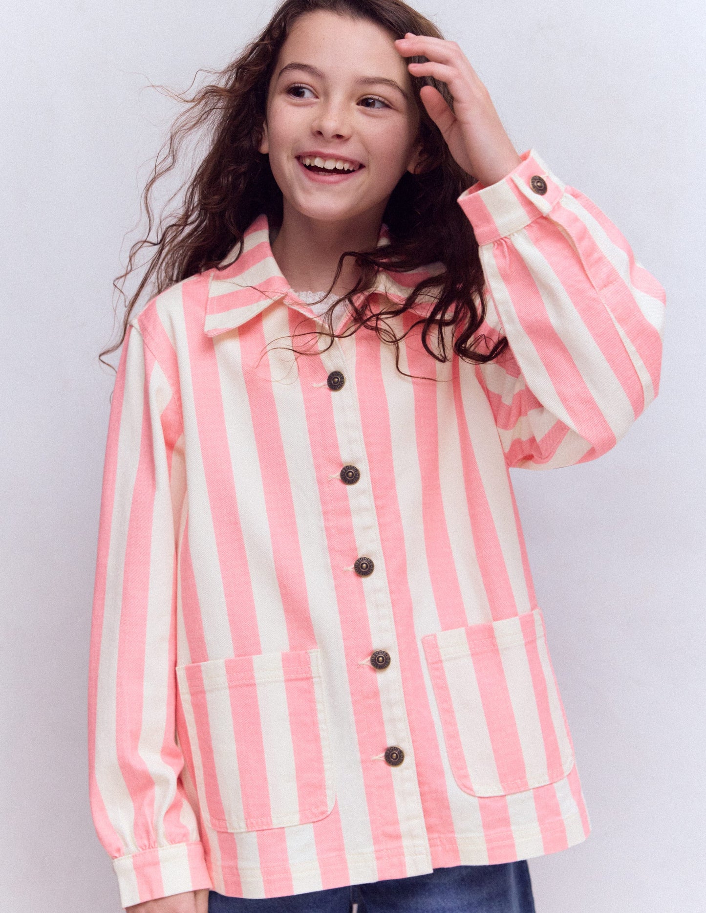 Denim Jacket-Pink Stripes