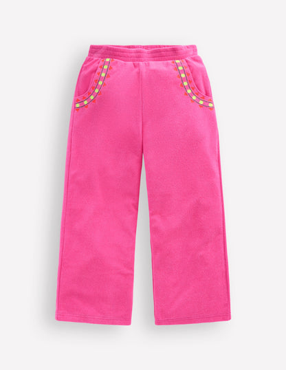 Straight Towelling Trousers-Pink Embroidered-3