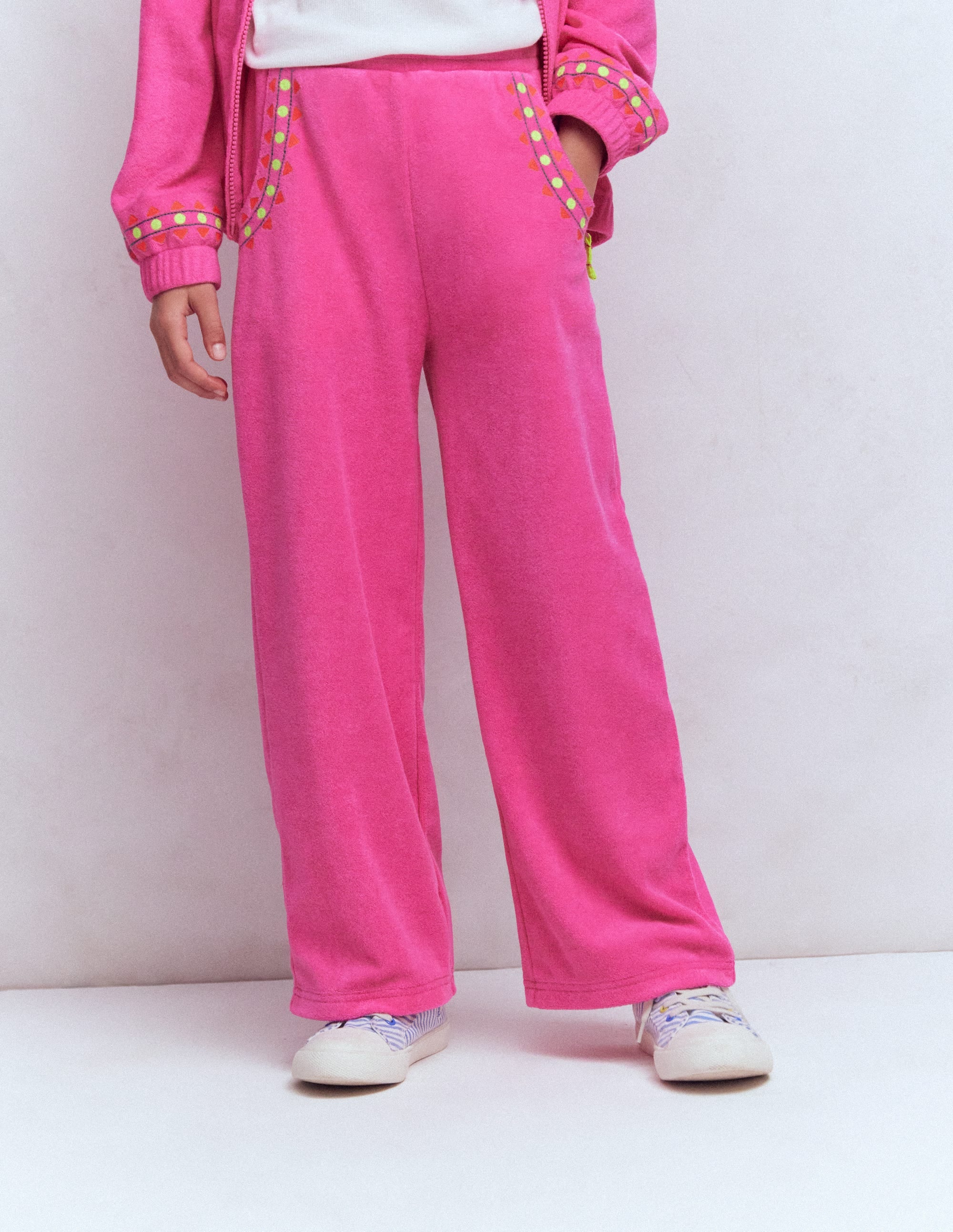 Straight Towelling Trousers-Pink Embroidered - Image 1