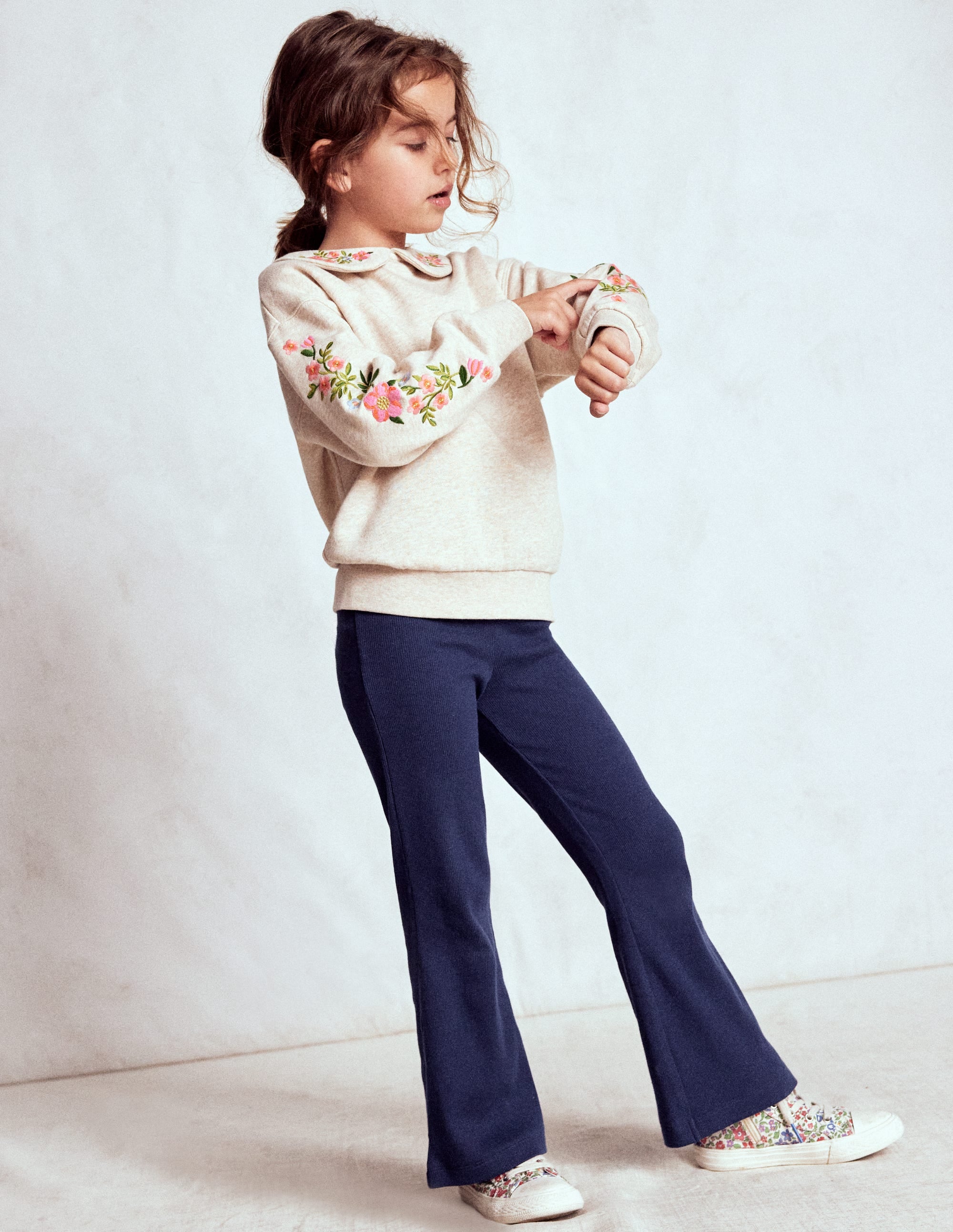 Ribbed Flared Leggings-College Navy - Image 2