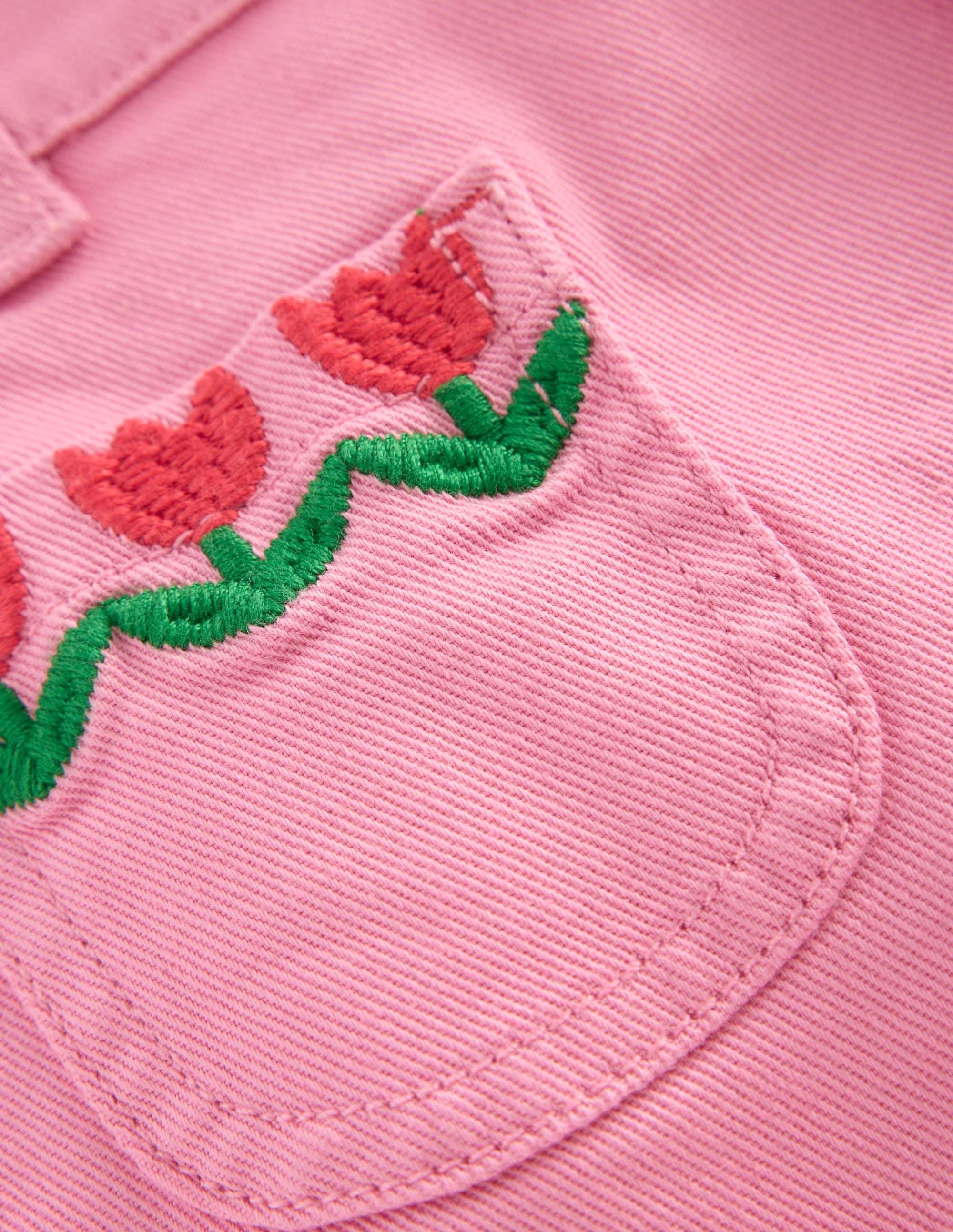 Patch Pocket Shorts-Pink Embroidered Denim - Image 3