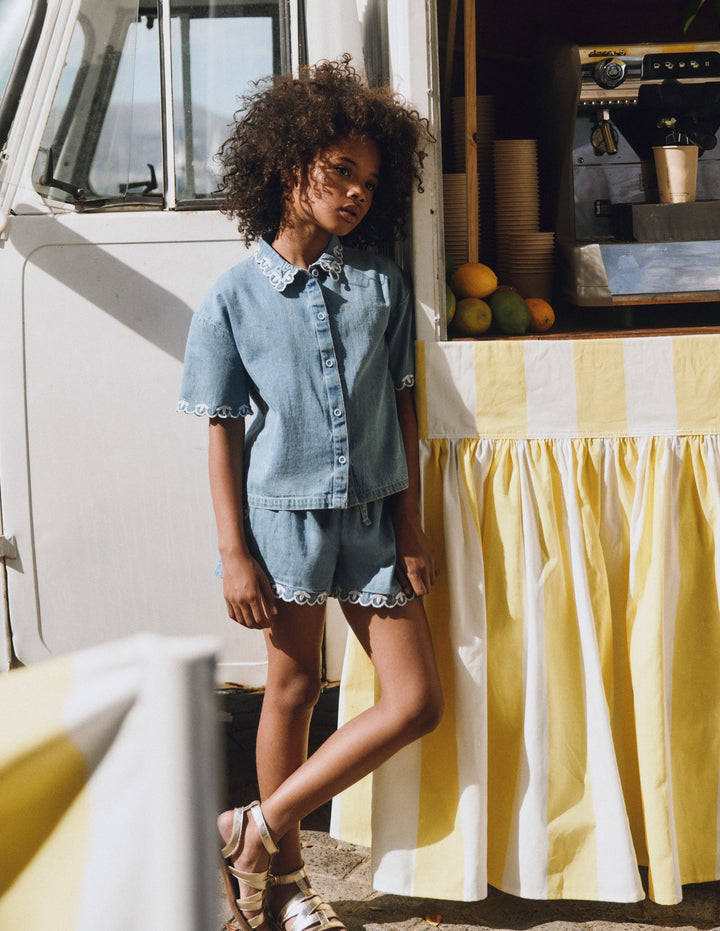 Pull-on Woven Shorts-Chambray