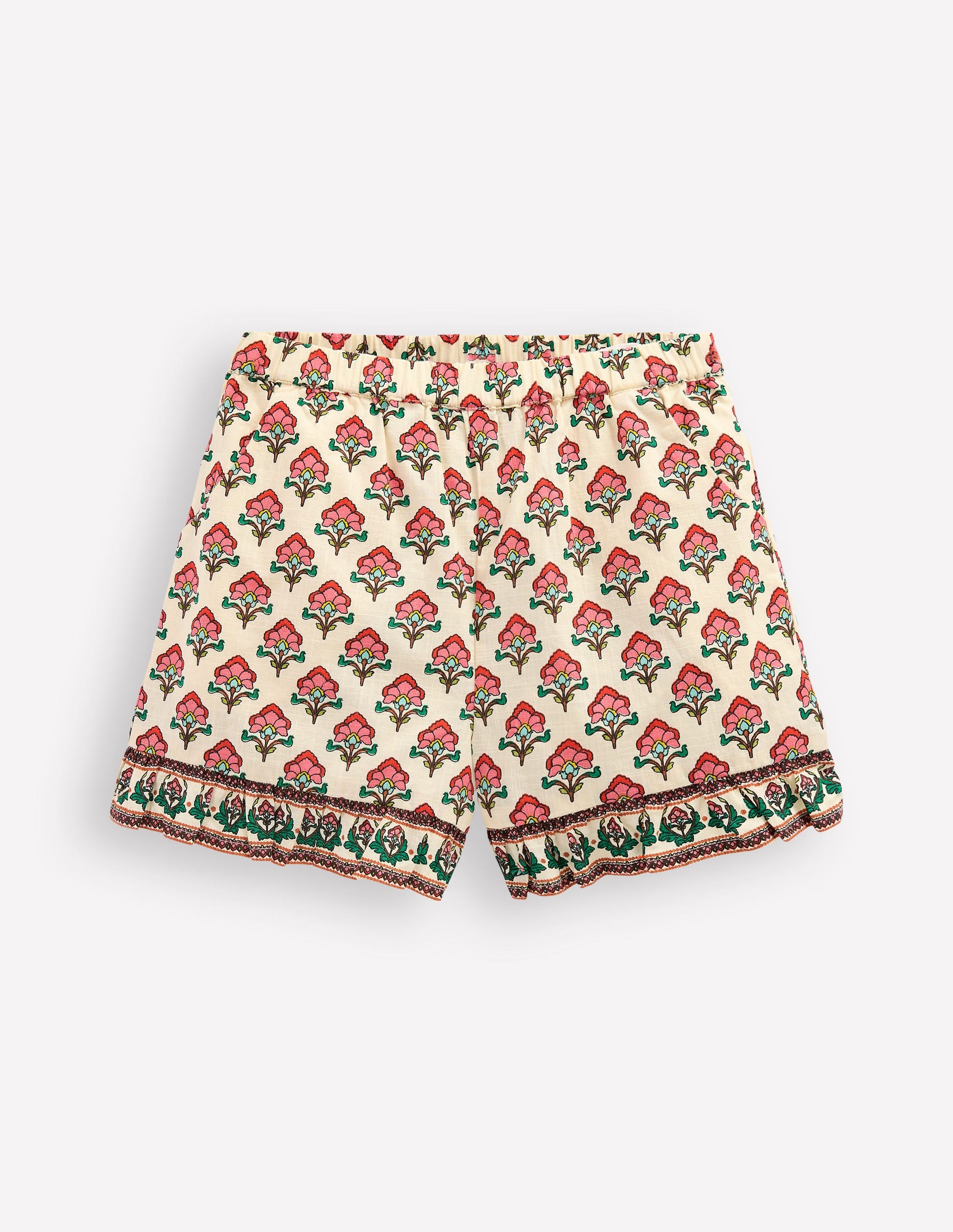 Frill Woven Shorts-Woodblock Ivory Floral-1