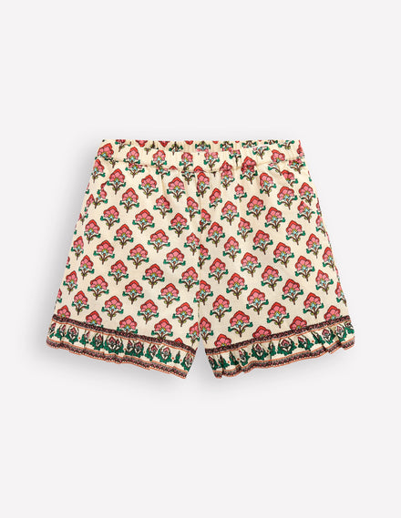 Frill Woven Shorts-Woodblock Ivory Floral