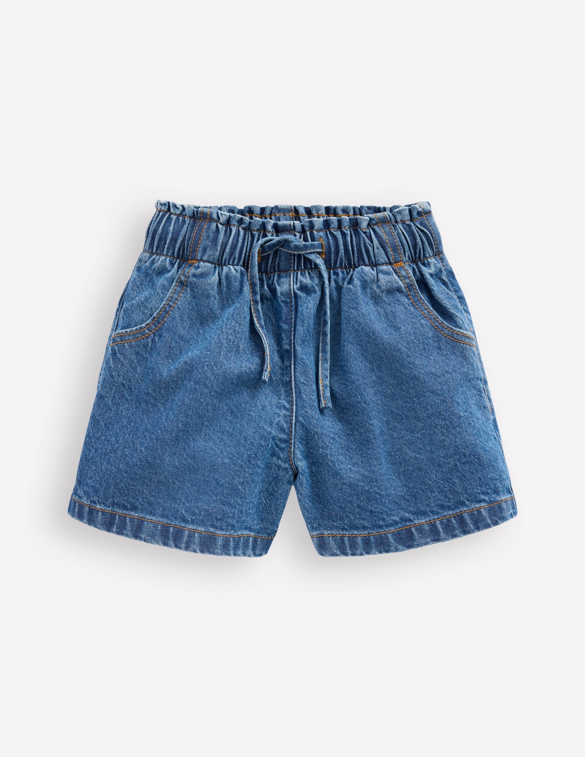 Frill Waist Shorts-Mid Vintage Denim - Image 1