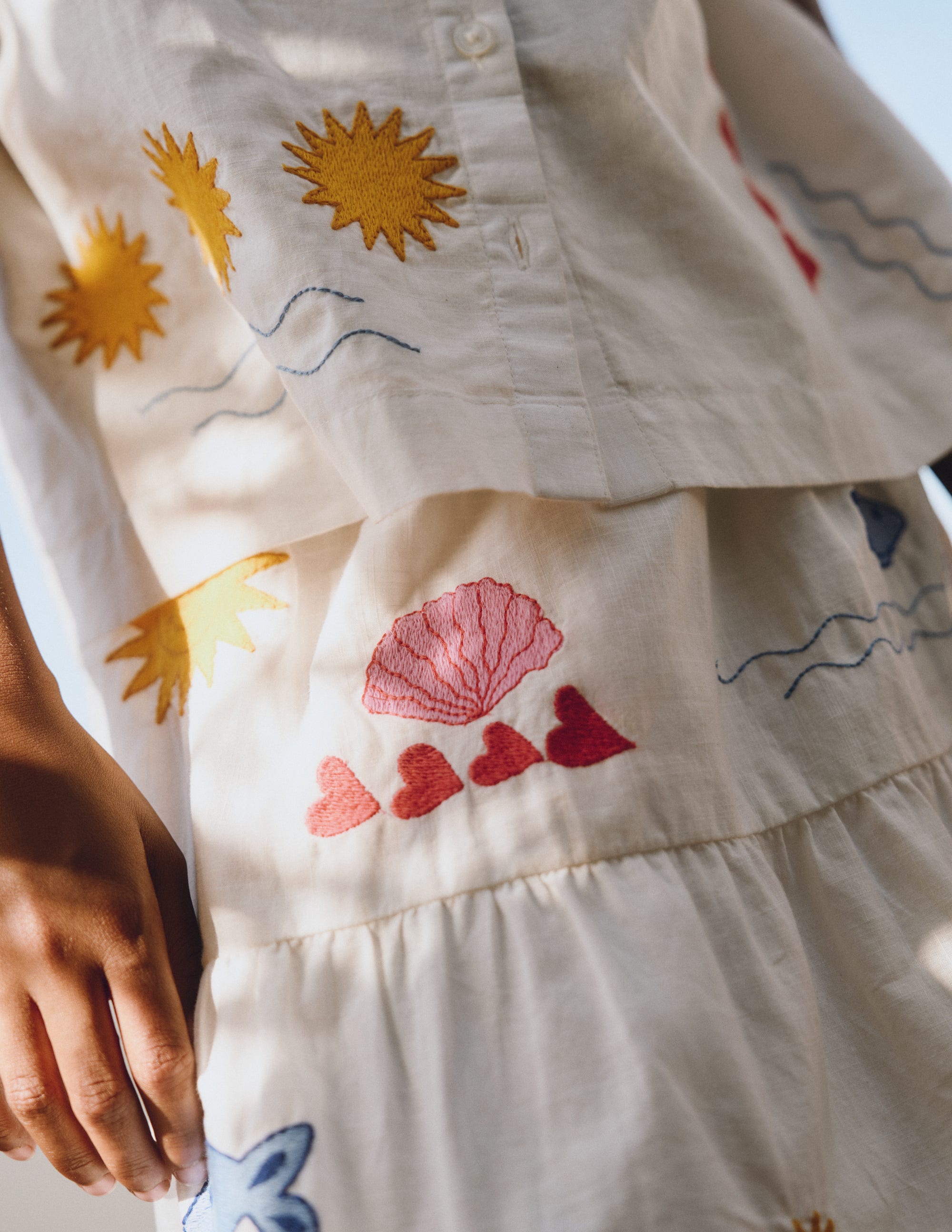 Midi Tiered Skirt-Ivory Embroidered - Image 5