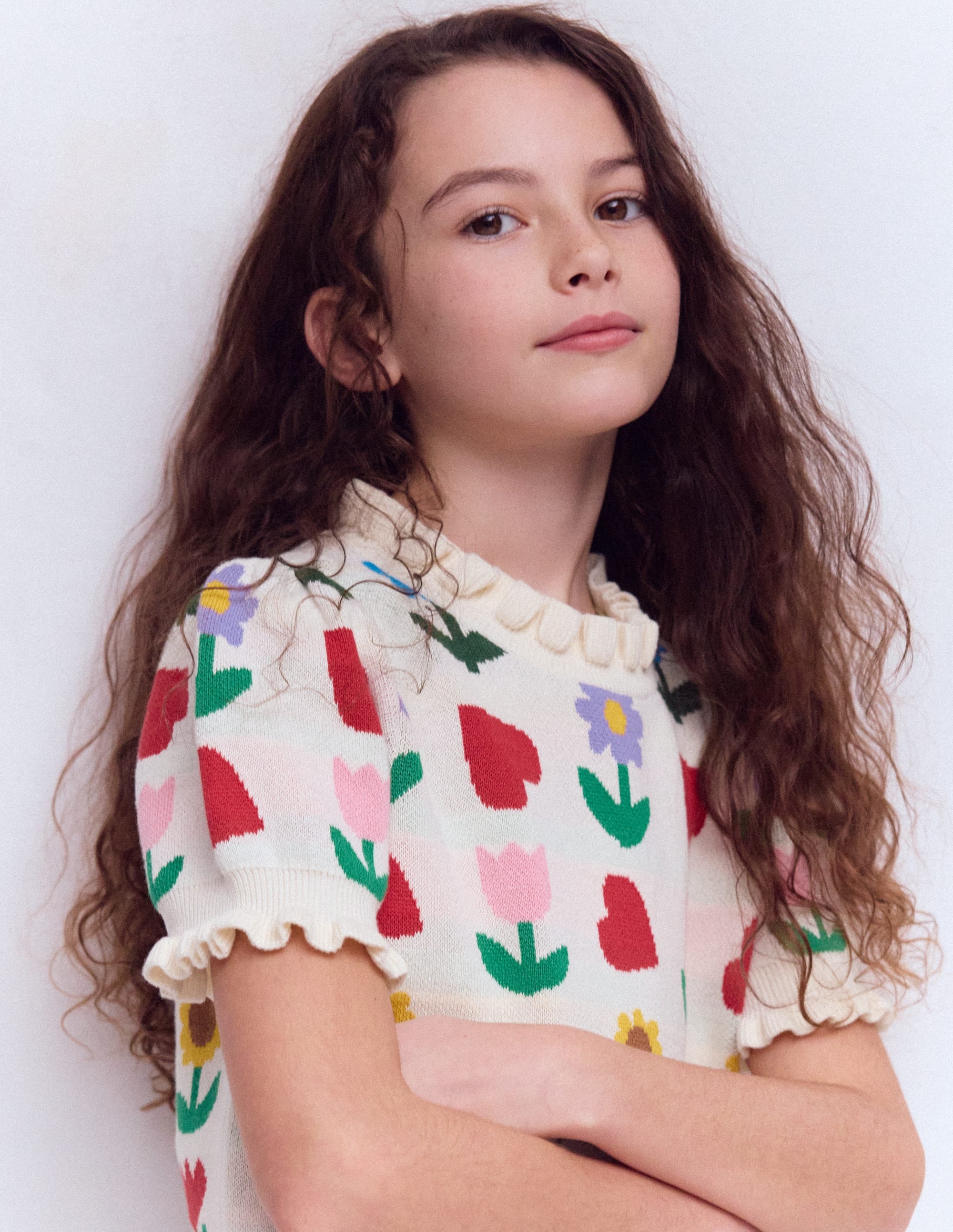 Frill Knitted Top - Ecru Marl Sunflower Garden | Boden UK