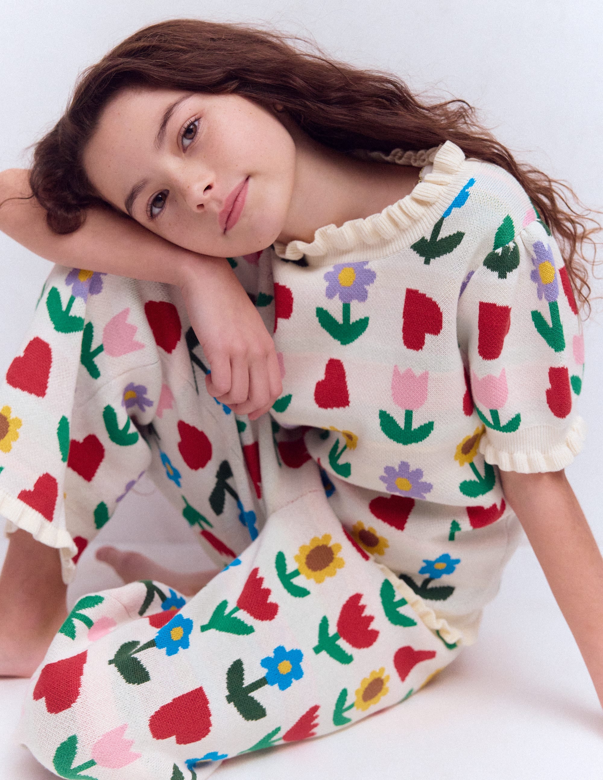 Frill Knitted Top - Ecru Marl Sunflower Garden | Boden UK