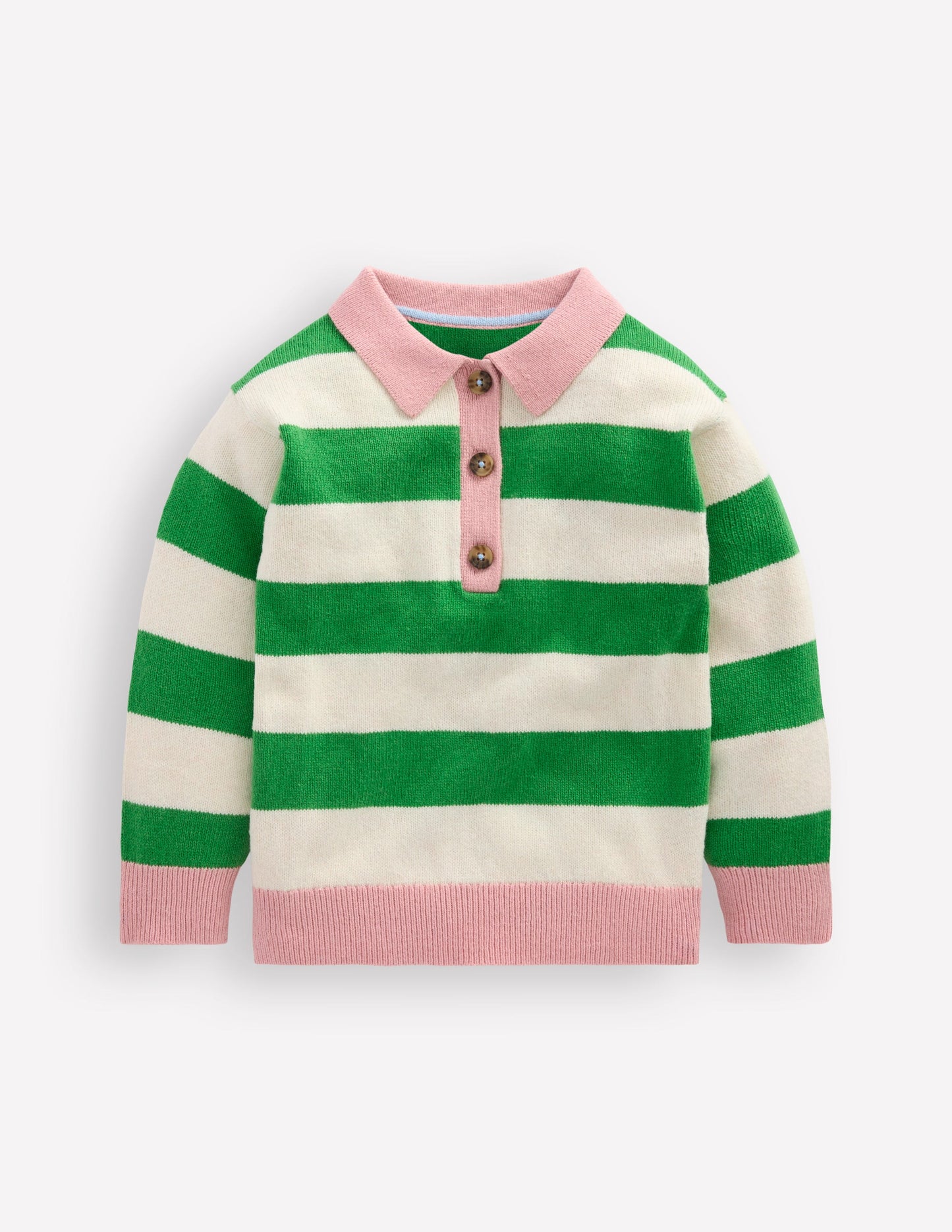 Knitted Rugby Jumper-Pea Green/Ecru Marl