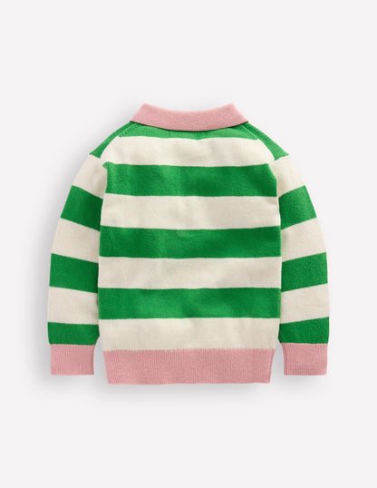 Knitted Rugby Jumper-Pea Green/Ecru Marl-6