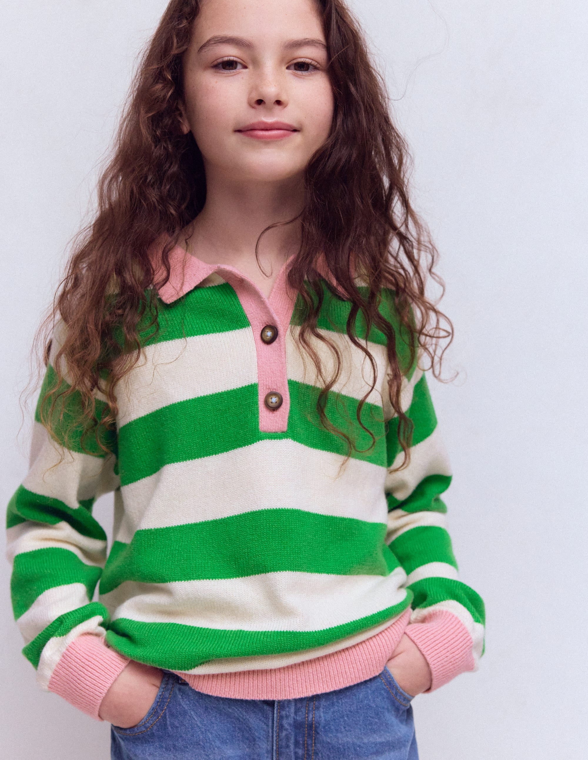 Knitted Rugby Jumper-Pea Green/Ecru Marl - Image 1
