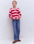 Knitted Rugby Jumper-Port/ Pink Stripe
