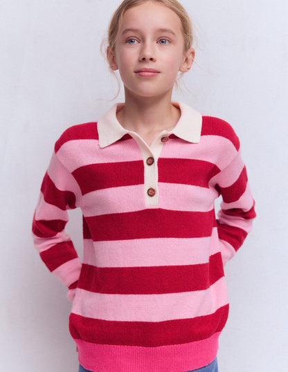 Knitted Rugby Jumper-Port/ Pink Stripe-4