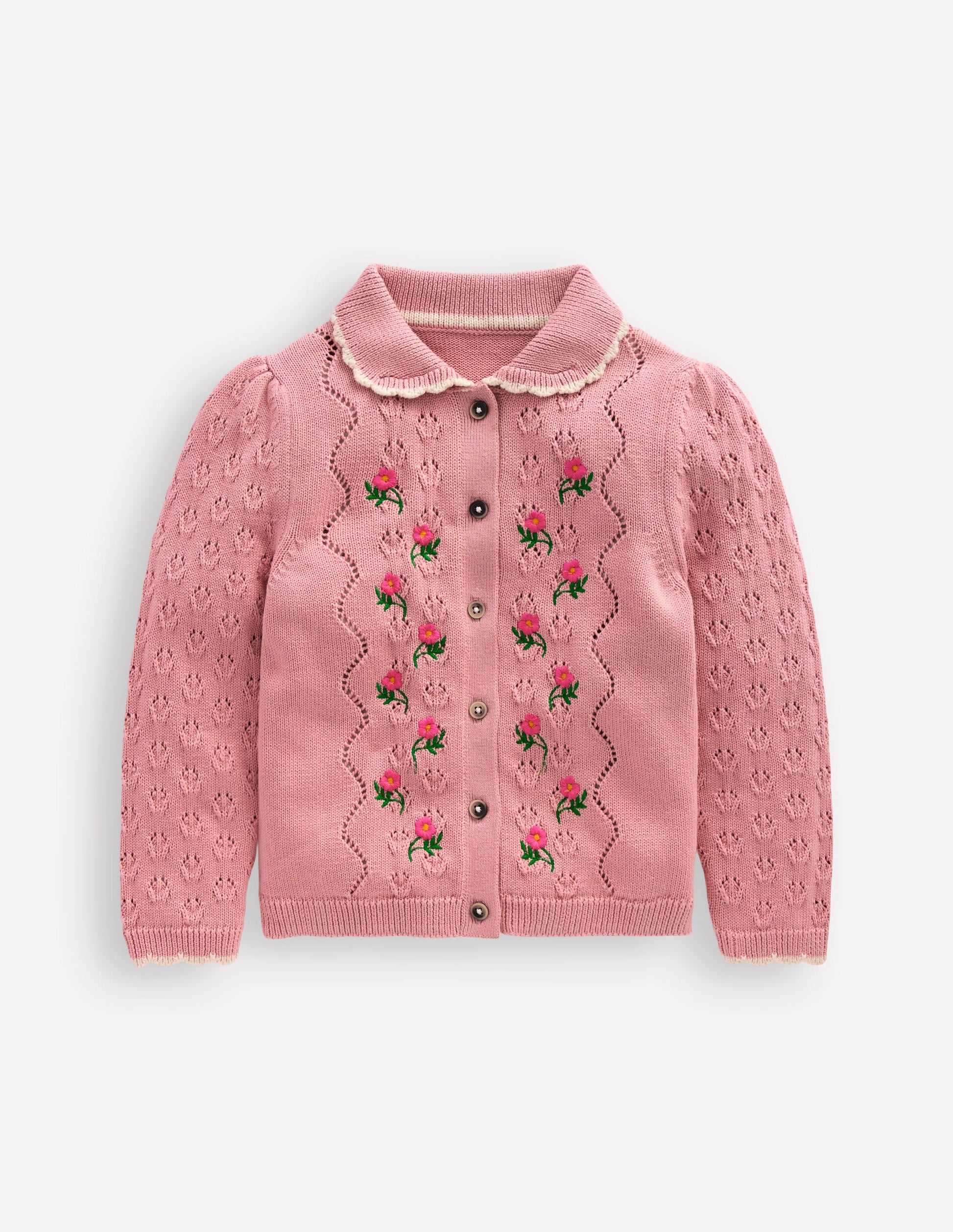 Collared Pointelle Cardigan-Vintage Pink-2