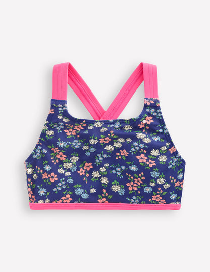 Cross-back Bikini Top-Sapphire Blue Meadow Floral-1