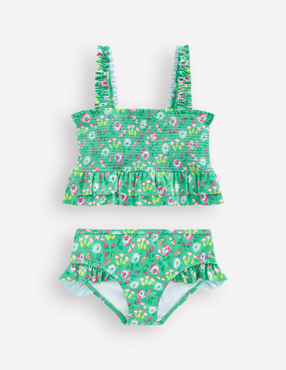 Peplum Smocked Bikini-Aquamarine Butterfly Floral-1