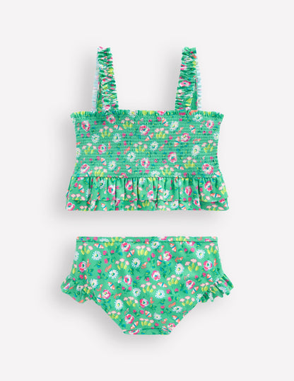 Peplum Smocked Bikini-Aquamarine Butterfly Floral-2