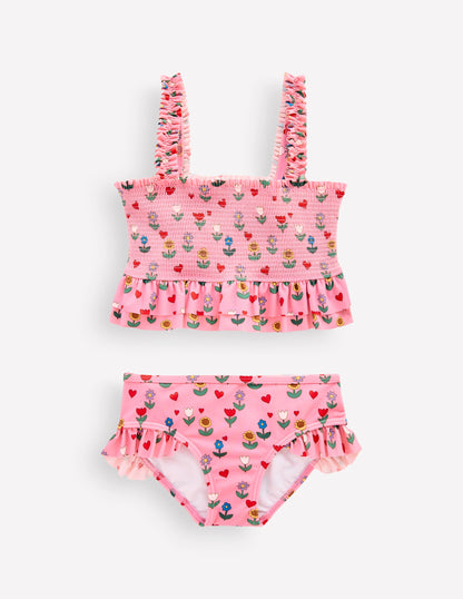 Peplum Smocked Bikini-Almond Pink Sunflower Garden-2