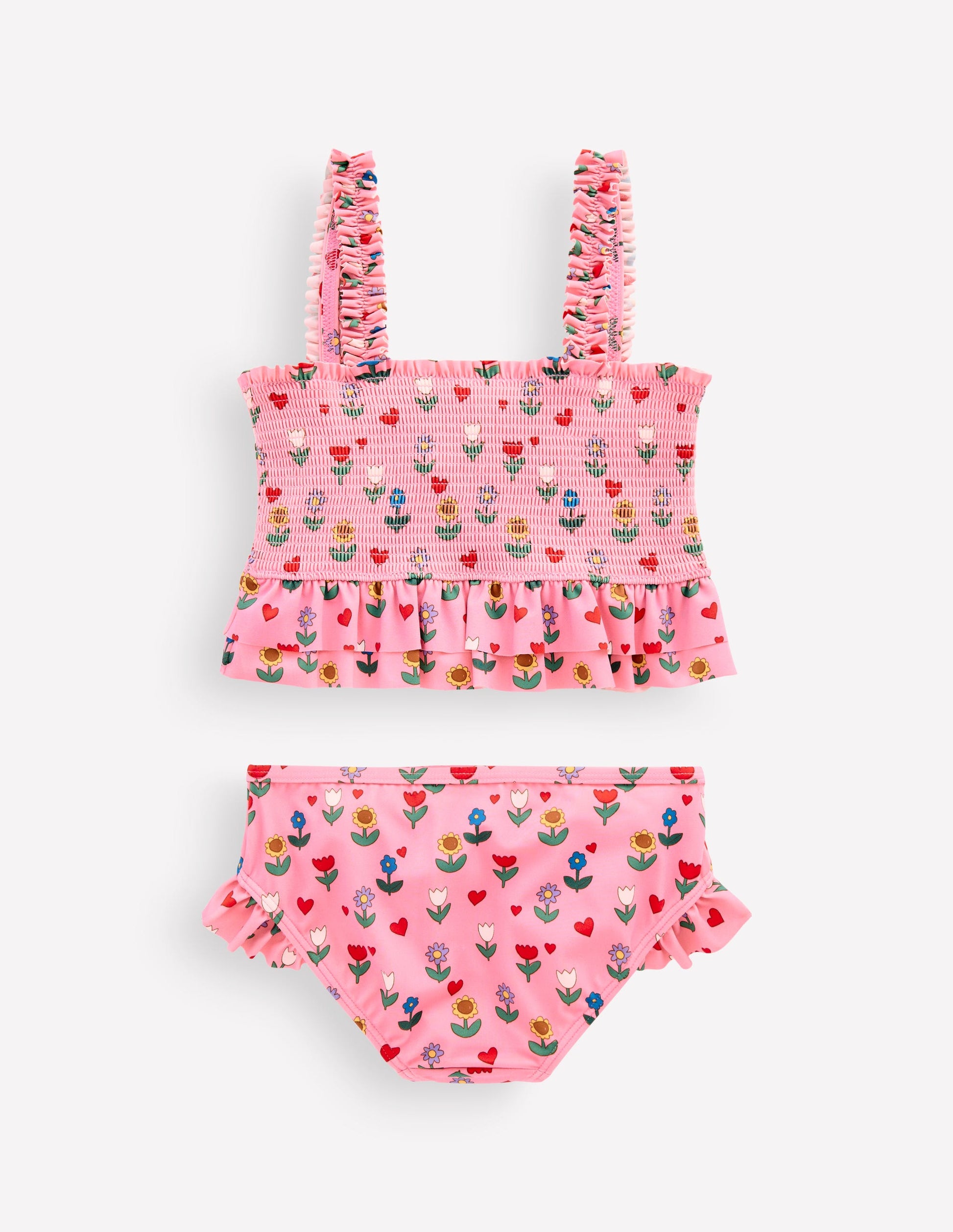 Peplum Smocked Bikini-Almond Pink Sunflower Garden-3