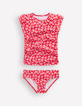 Ruched Tankini Set-Rockabilly Red Collage Hearts