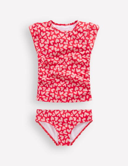Ruched Tankini Set-Rockabilly Red Collage Hearts-1