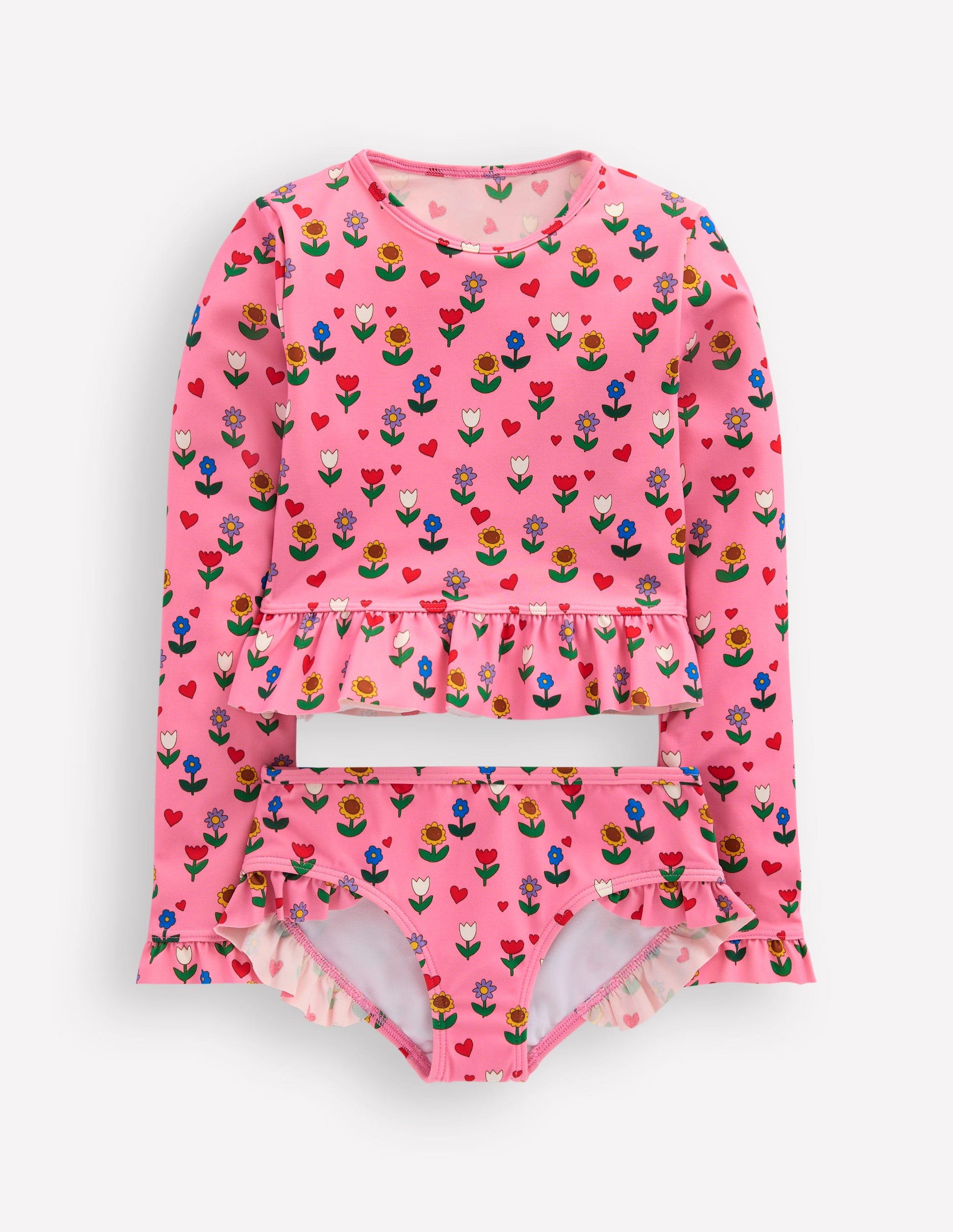 Long Sleeve Frill Set-Almond Pink Sunflower Garden-1