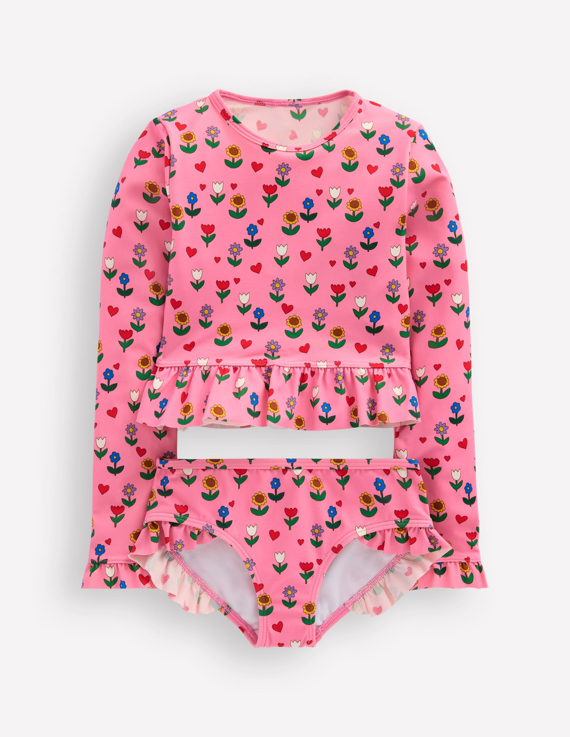 Long Sleeve Frill Set-Almond Pink Sunflower Garden - Image 1