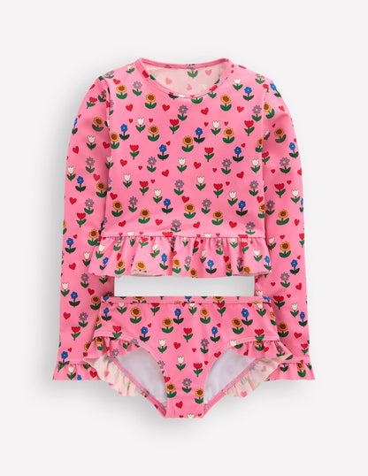 Long Sleeve Frill Set-Almond Pink Sunflower Garden-1