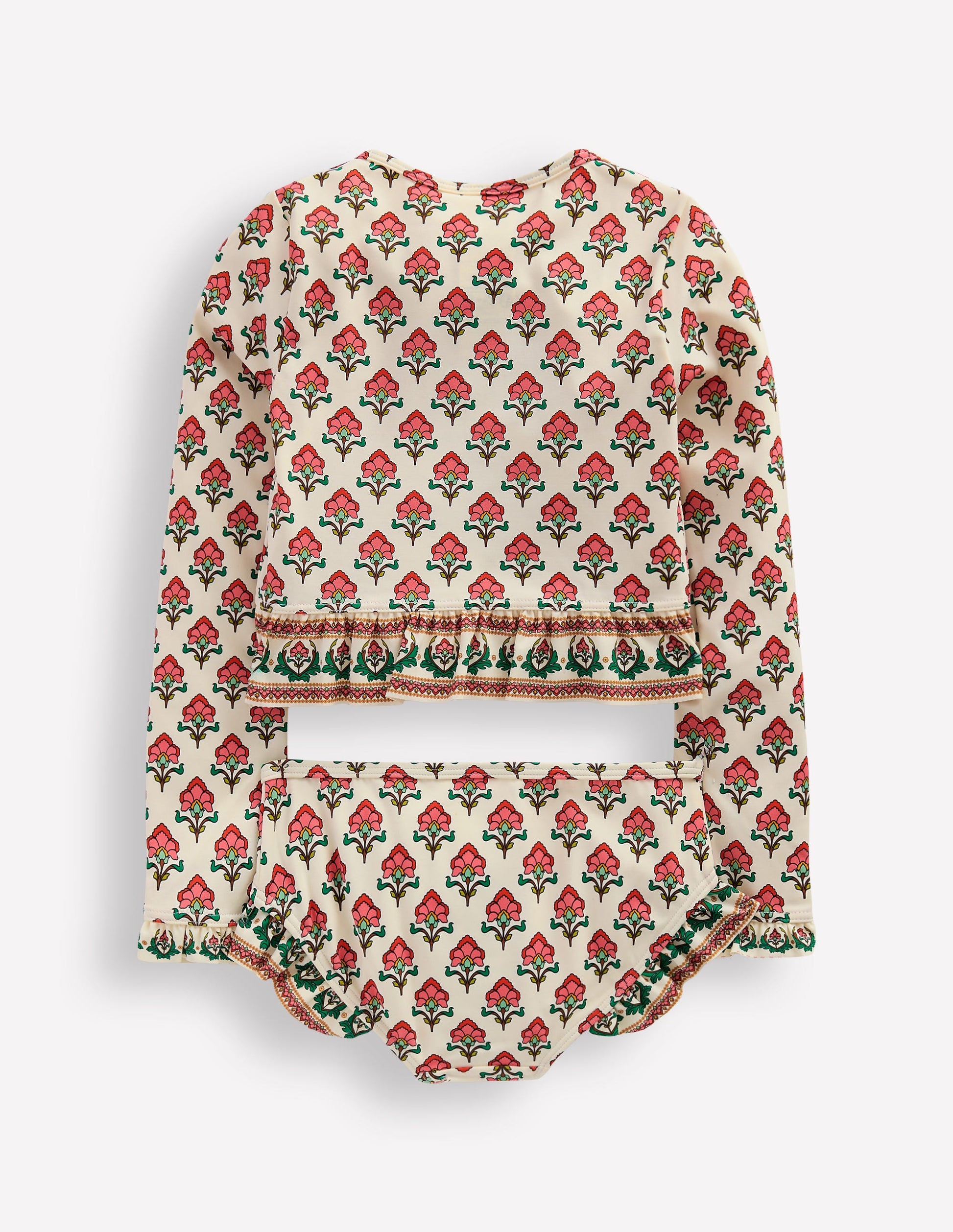 Long Sleeve Frill Set-Soft Ivory Woodblock Flower-2