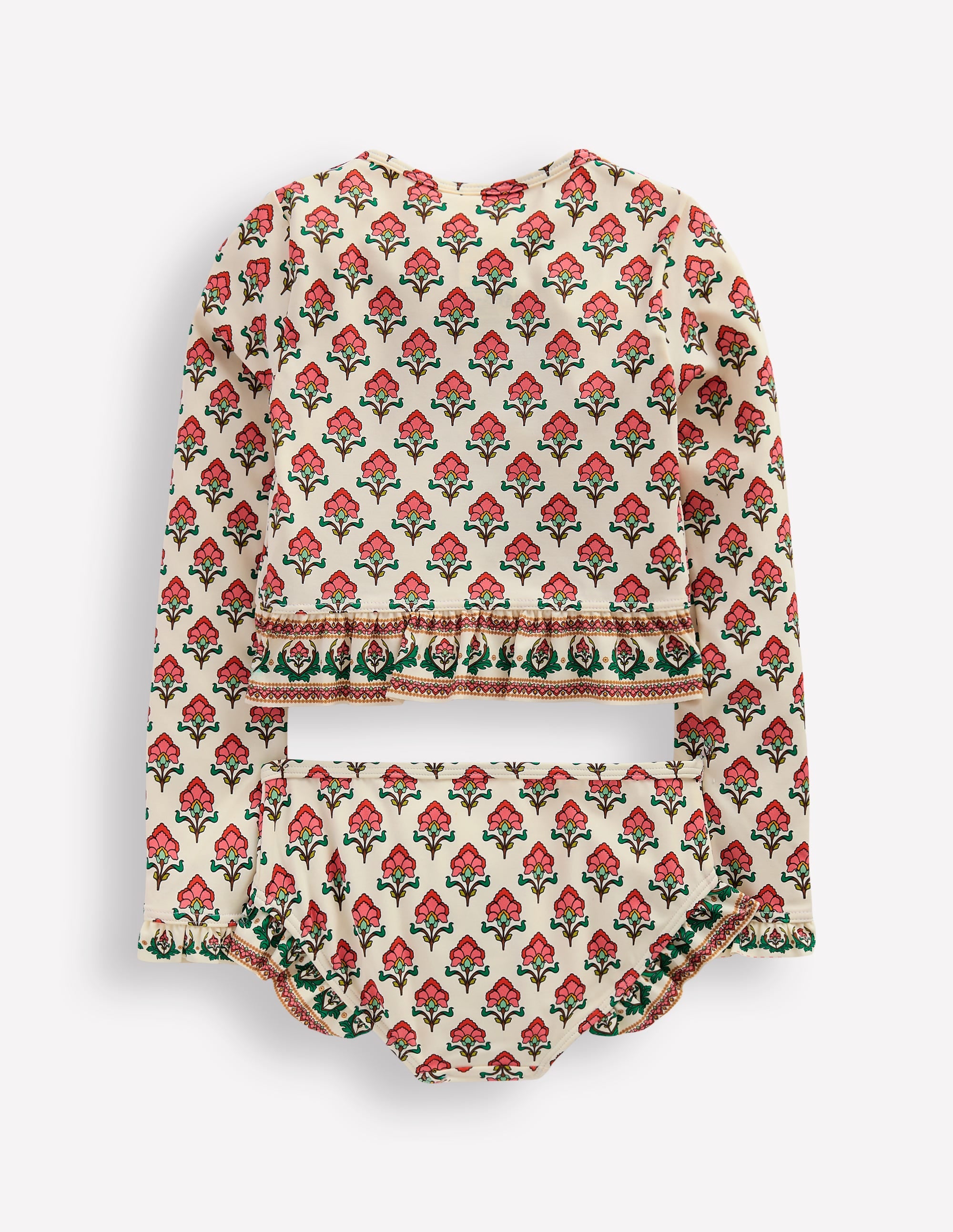 Long Sleeve Frill Set-Soft Ivory Woodblock Flower - Image 2