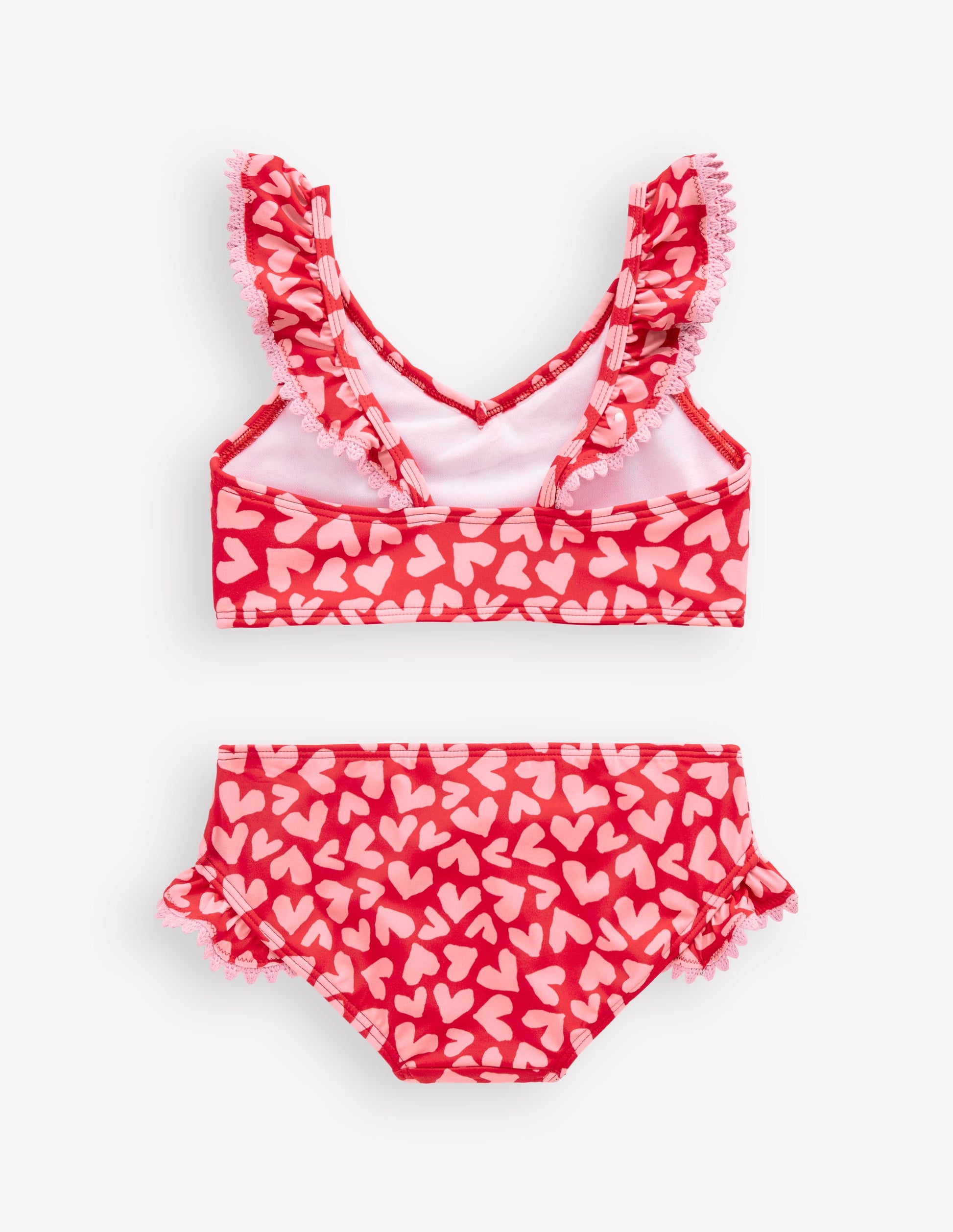 Frill V-neck Bikini Set-Rockabilly Red Collage Hearts-2