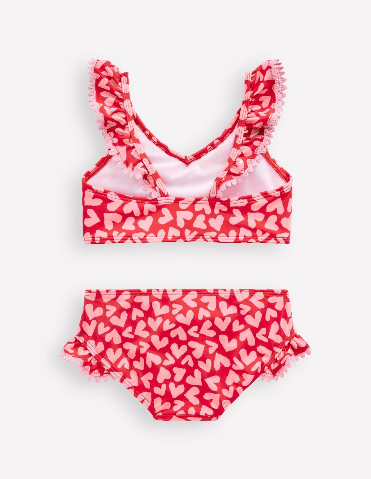 Frill V-neck Bikini Set-Rockabilly Red Collage Hearts - Image 2