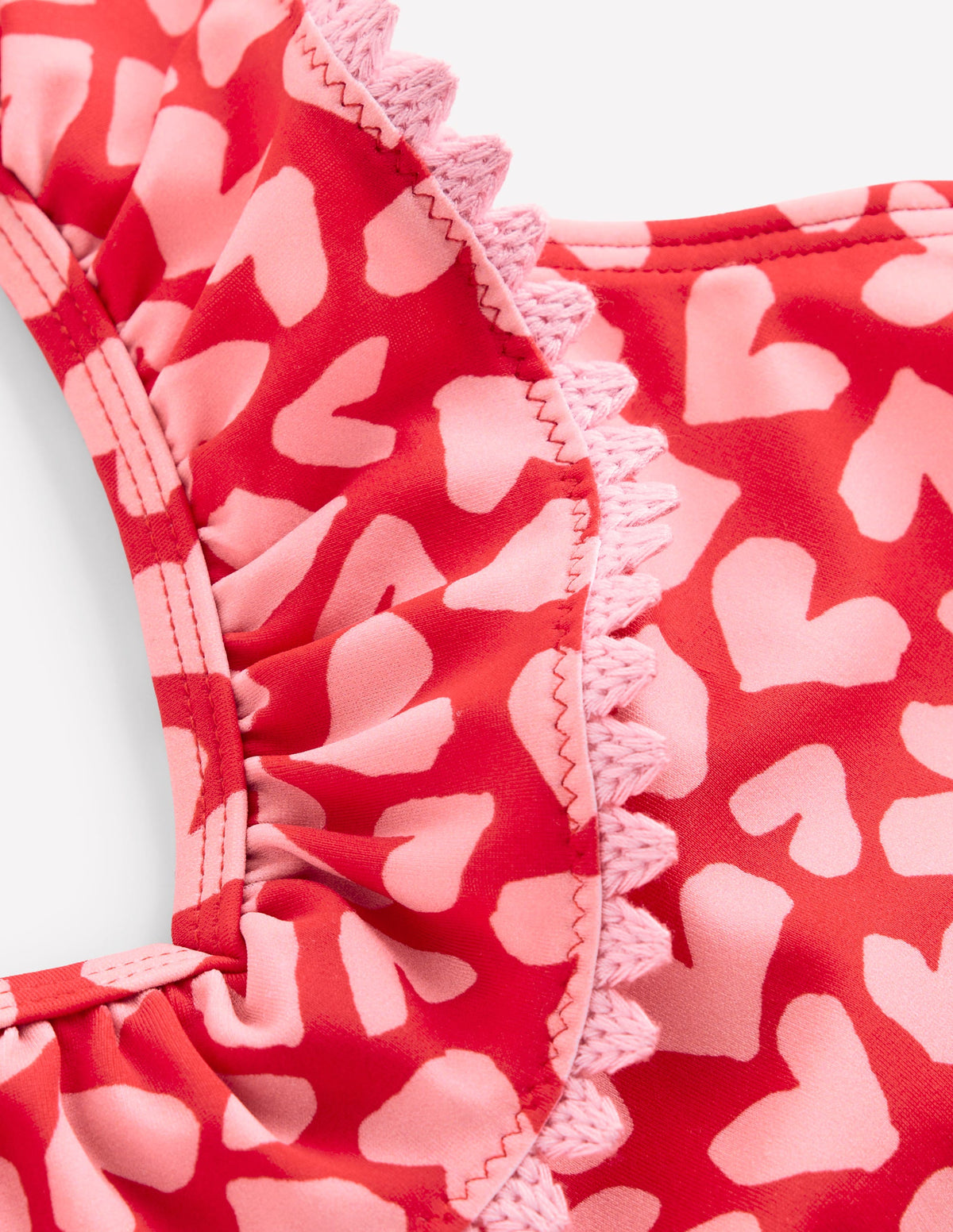 Frill V-neck Bikini Set-Rockabilly Red Collage Hearts - Image 3