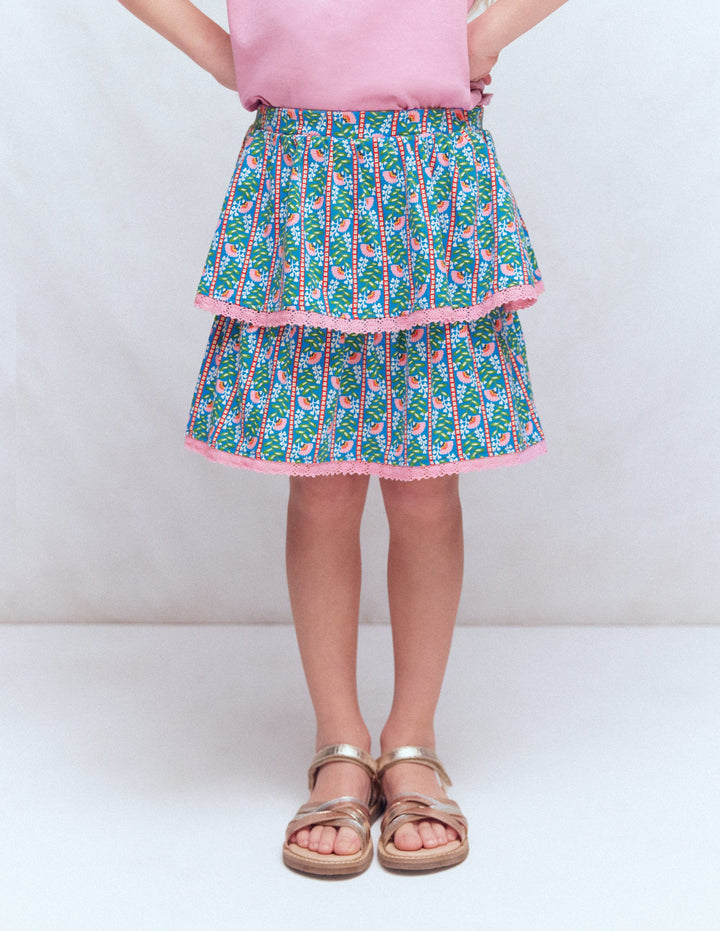 Ruffle Jersey Skort-Kingfisher Blue Floral Vine