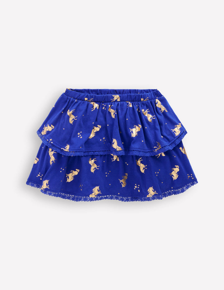 Ruffle Jersey Skort-Sapphire Blue Horses