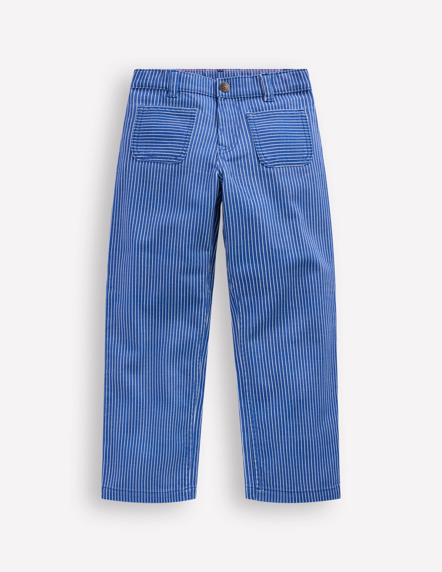 Patch Pocket Straight Jeans-Blue and Ivory Ticking Stripe