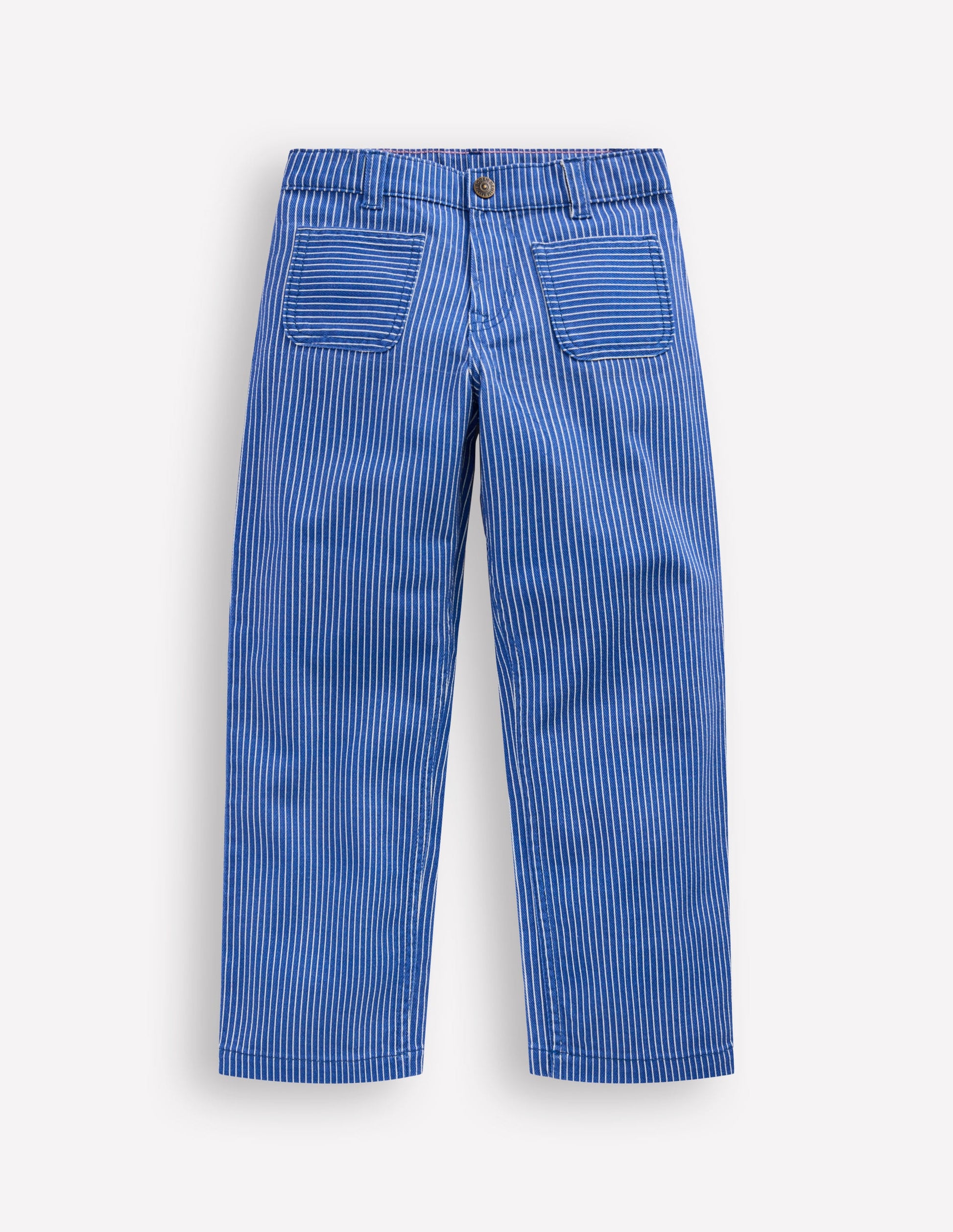 Patch Pocket Straight Jeans-Blue and Ivory Ticking Stripe-1