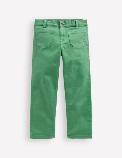 Patch Pocket Straight Jeans-Green-1