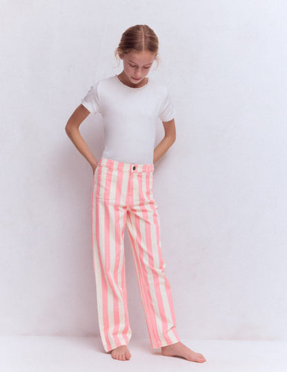 Patch Pocket Straight Jeans-Pink/Ivory Stripe-2