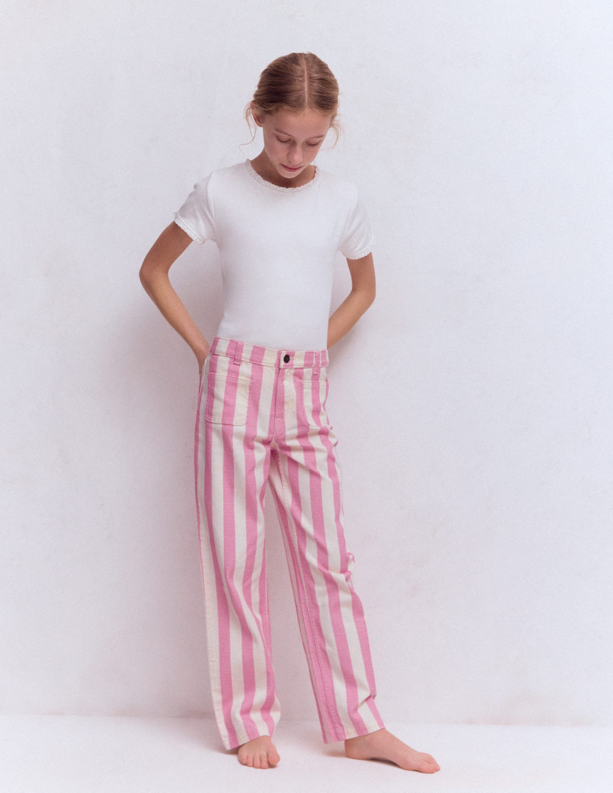 Patch Pocket Straight Jeans-Pink/Ivory Stripe - Image 1