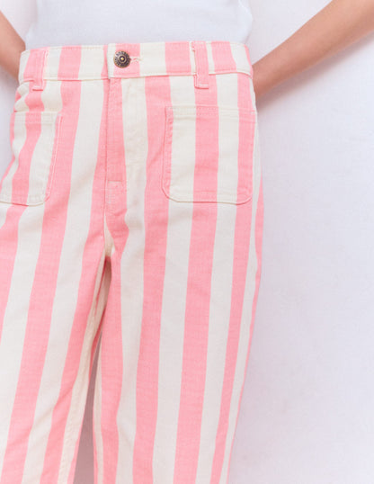 Patch Pocket Straight Jeans-Pink/Ivory Stripe-3