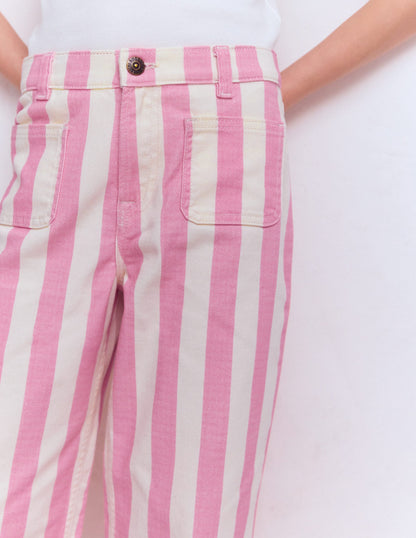 Patch Pocket Straight Jeans-Pink/Ivory Stripe-2