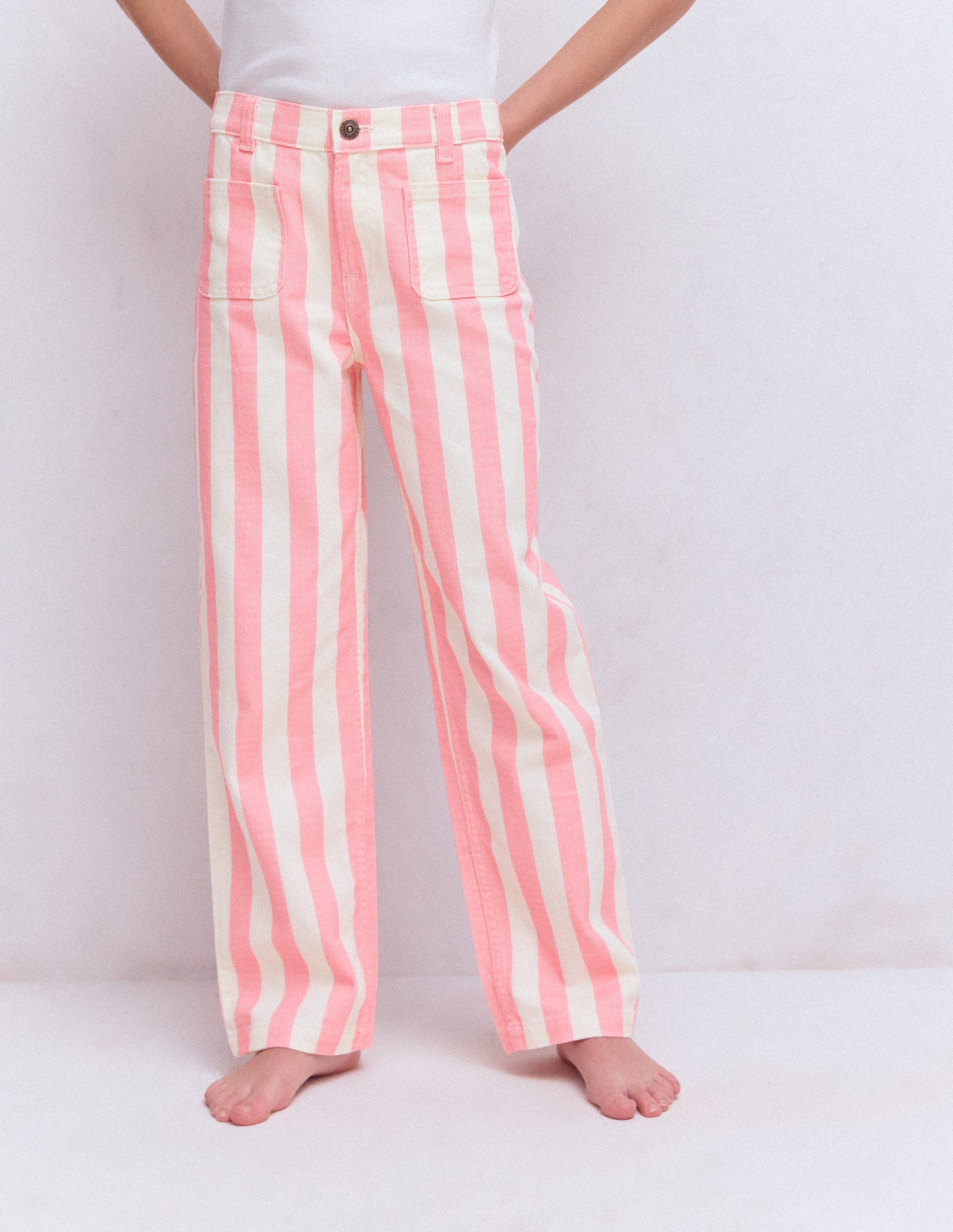 Patch Pocket Straight Jeans-Pink/Ivory Stripe-4