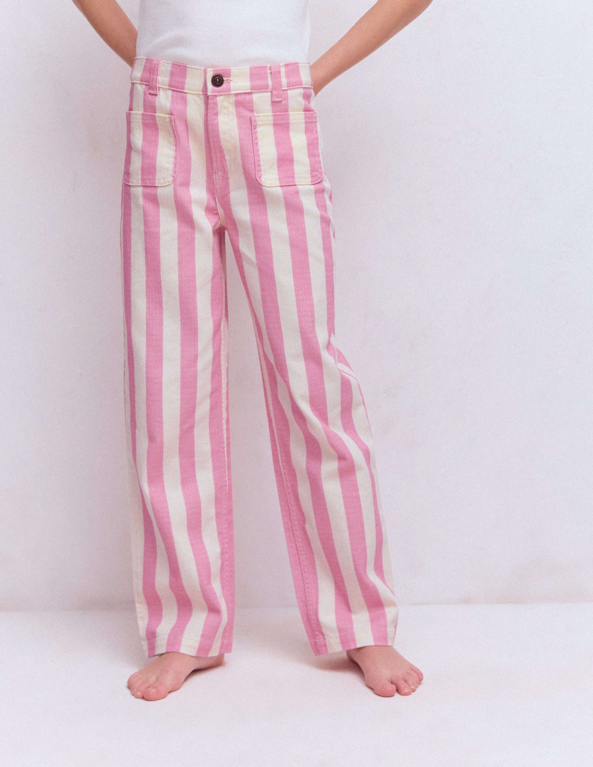 Patch Pocket Straight Jeans-Pink/Ivory Stripe-3