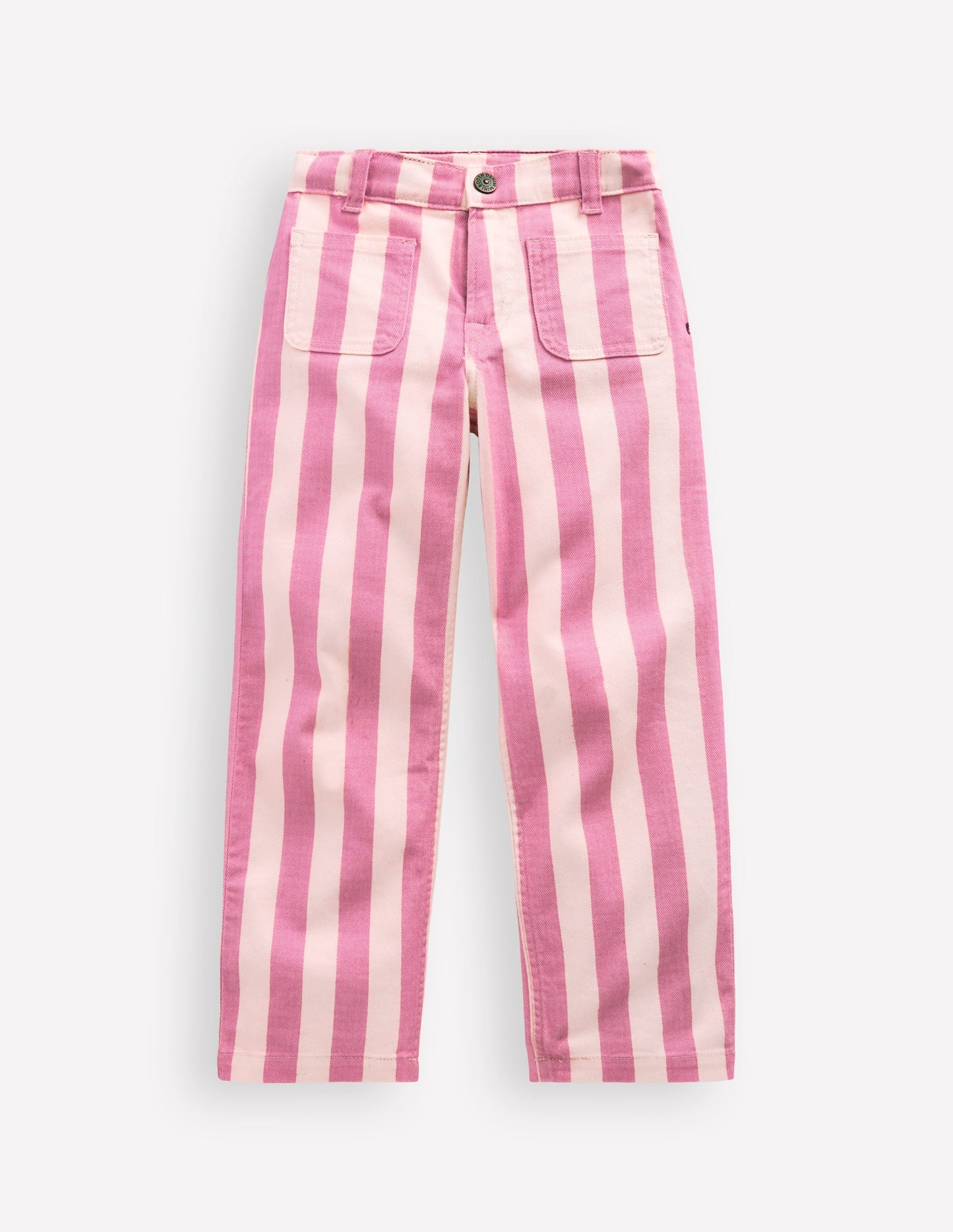 Patch Pocket Straight Jeans-Pink/Ivory Stripe